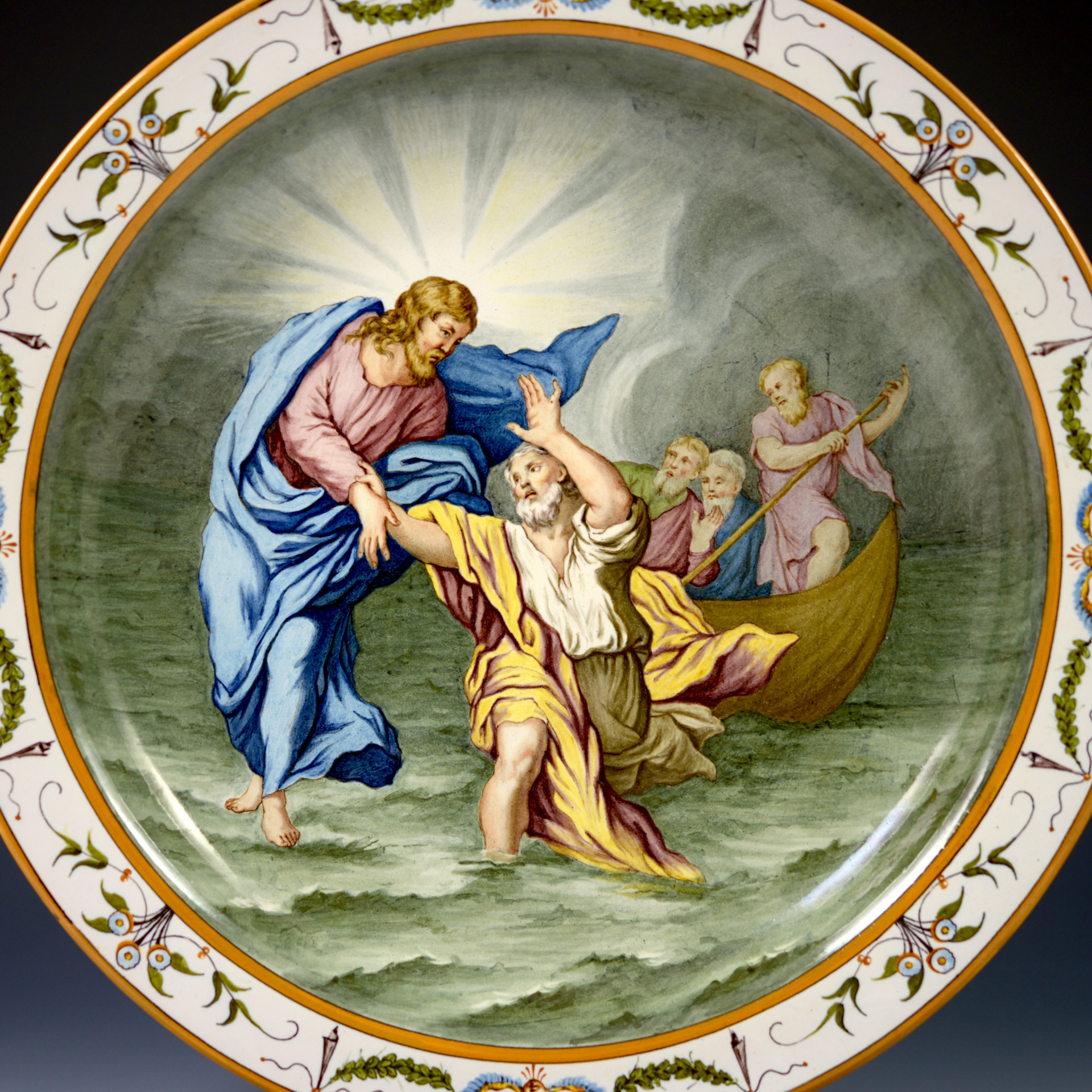 Ges Fa Camminare San Pietro Sulle Acque Piatto Da Parata Manifattura 